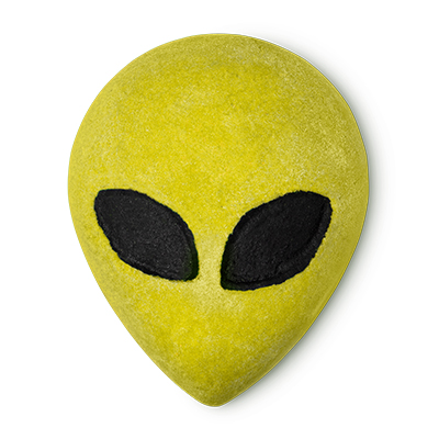 Alien bubble bar, a bright yellow alien's face with black oval eyes.